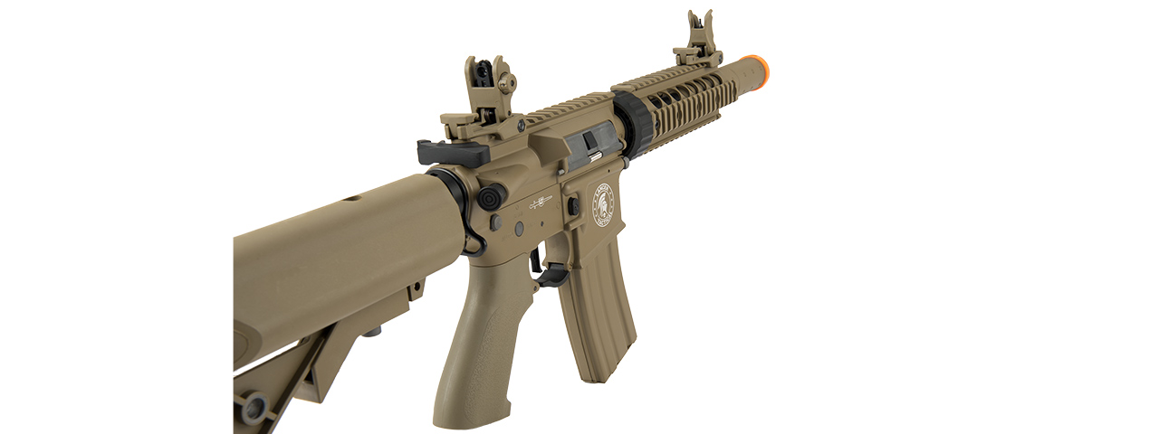 Lancer Tactical Low FPS Proline Gen 2 7" M4 Carbine Airsoft AEG Rifle with Mock Suppressor (Color: Tan) - Click Image to Close