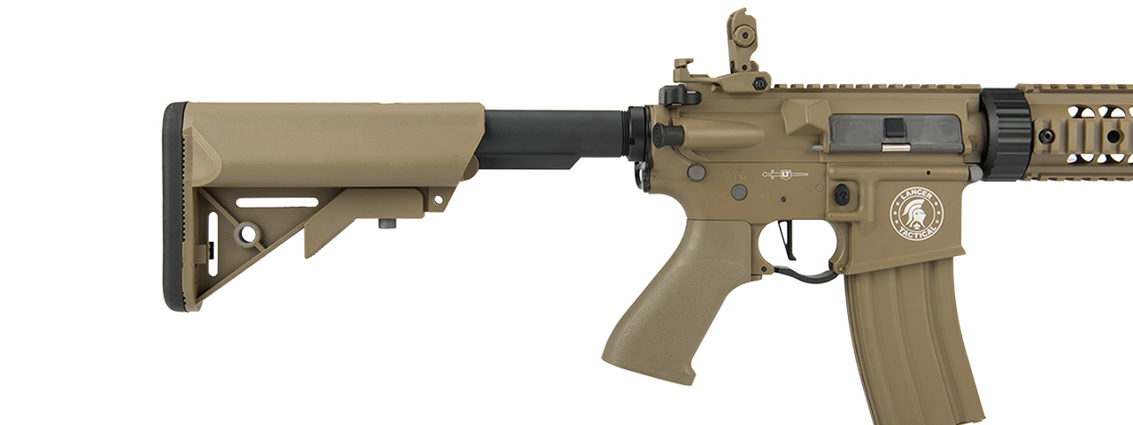 Lancer Tactical Low FPS Proline Gen 2 7" M4 Carbine Airsoft AEG Rifle with Mock Suppressor (Color: Tan) - Click Image to Close