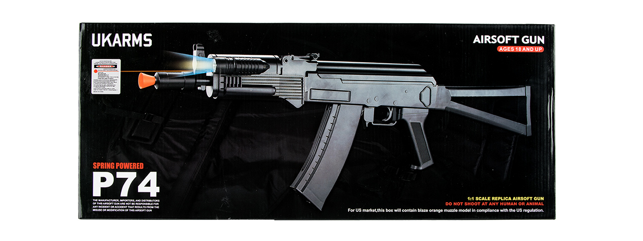 UK Arms P74 AK74 Airsoft Spring Rifle w/ Laser & Flashlight (Color: Black) - Click Image to Close