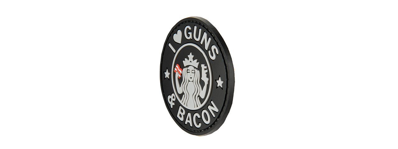 G-FORCE I LOVE GUNS AND BACON PVC MORALE PATCH (BLACK / WHITE) - Click Image to Close