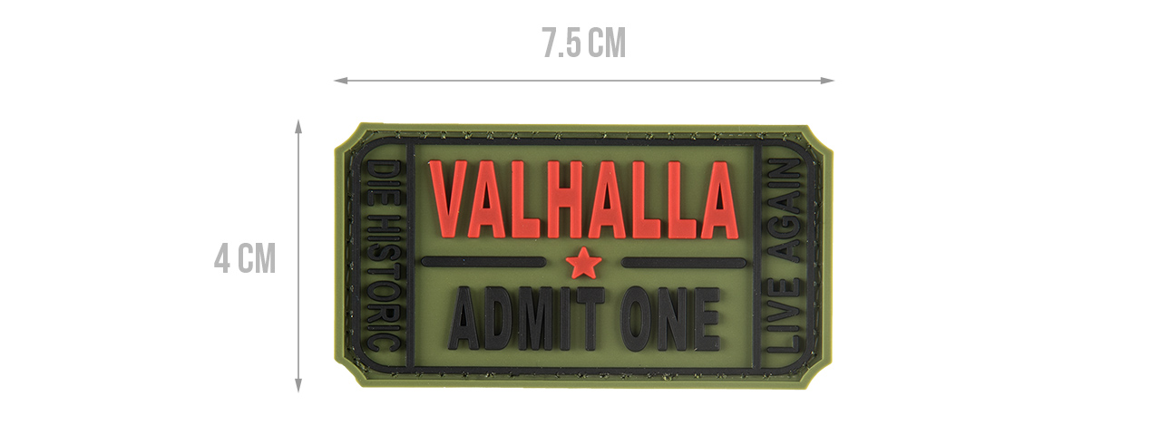 G-FORCE VALHALLA ADMIT ONE PVC MORALE PATCH (OD GREEN) - Click Image to Close