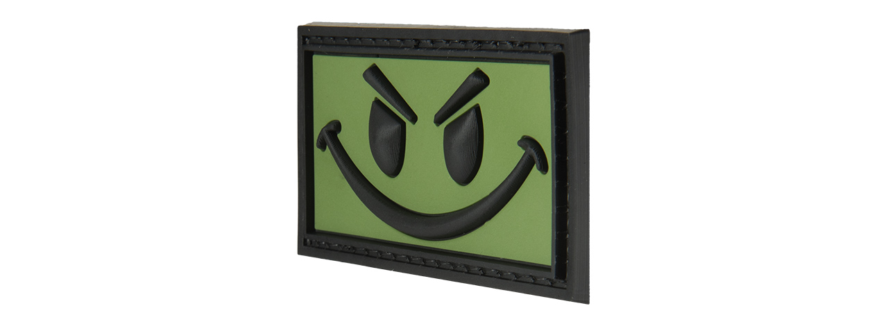 BIG EVIL SMILEY PVC MORALE PATCH (OD GREEN) - Click Image to Close