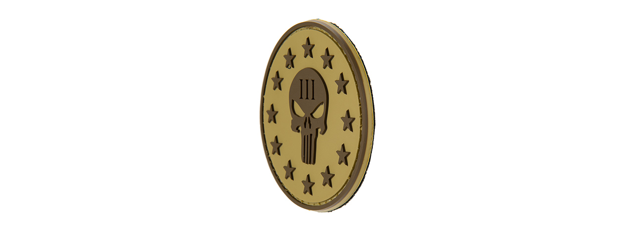 G-FORCE PUNISHER THREE PERCENTER ROUND PVC MORALE PATCH (TAN) - Click Image to Close