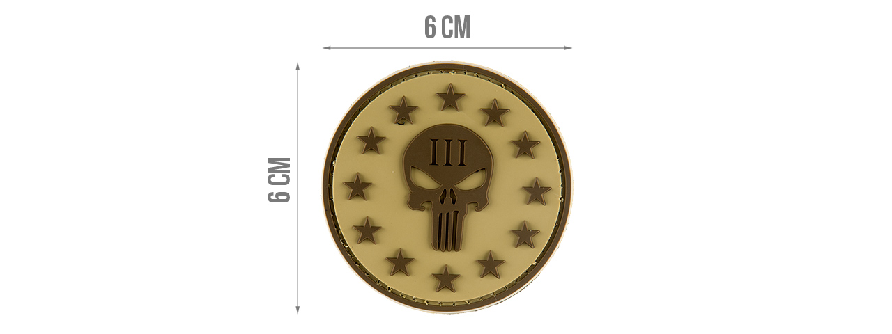 G-FORCE PUNISHER THREE PERCENTER ROUND PVC MORALE PATCH (TAN) - Click Image to Close