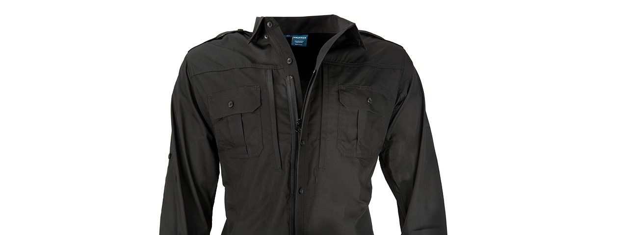PROPPER RIPSTOP REINFORCED TACTICAL LONG-SEEVE SHIRT - LARGE (BLACK) - Click Image to Close