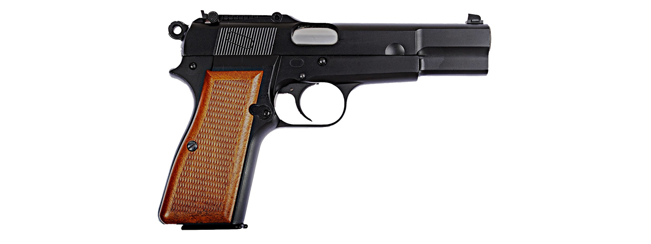 WE Tech Browning Hi-Power Blowback Airsoft Pistol (BLACK/WOOD)