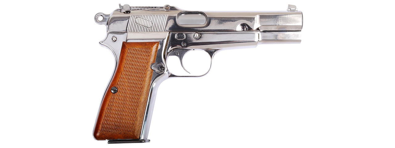 WE Tech Browning Hi-Power Blowback Airsoft Pistol (SILVER/WOOD) - Click Image to Close