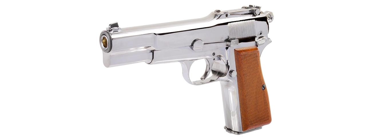WE Tech Browning Hi-Power Blowback Airsoft Pistol (SILVER/WOOD)