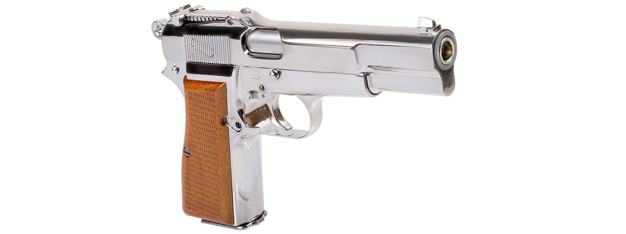WE Tech Browning Hi-Power Blowback Airsoft Pistol (SILVER/WOOD) - Click Image to Close