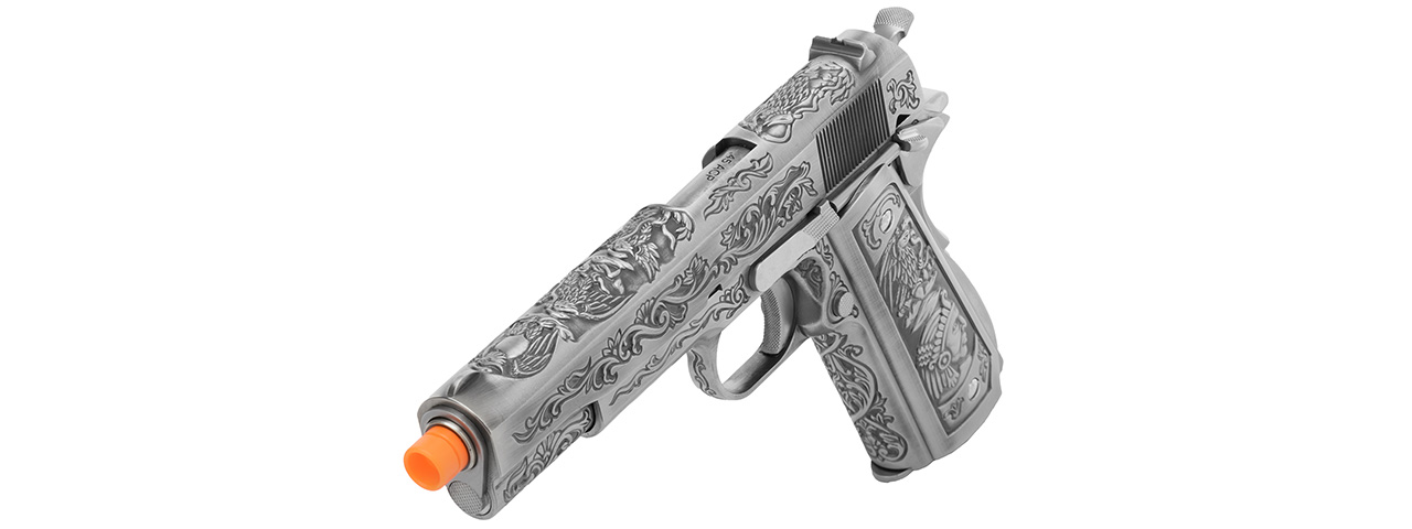 WE Tech Full Metal Gas Blowback Floral Pattern 1911 (SILVER) - Click Image to Close