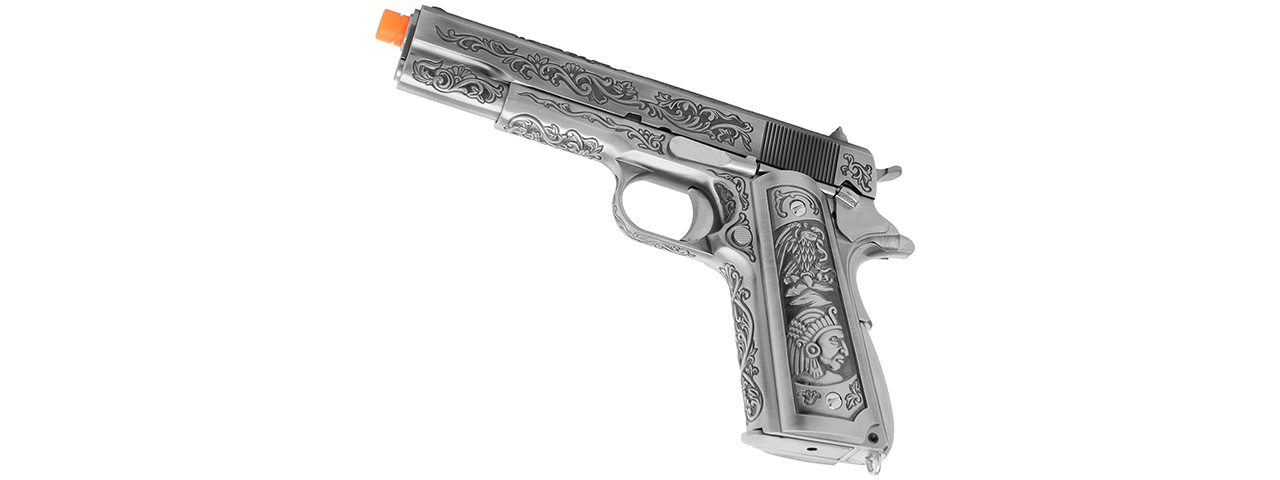 WE Tech Full Metal Gas Blowback Floral Pattern 1911 (SILVER) - Click Image to Close