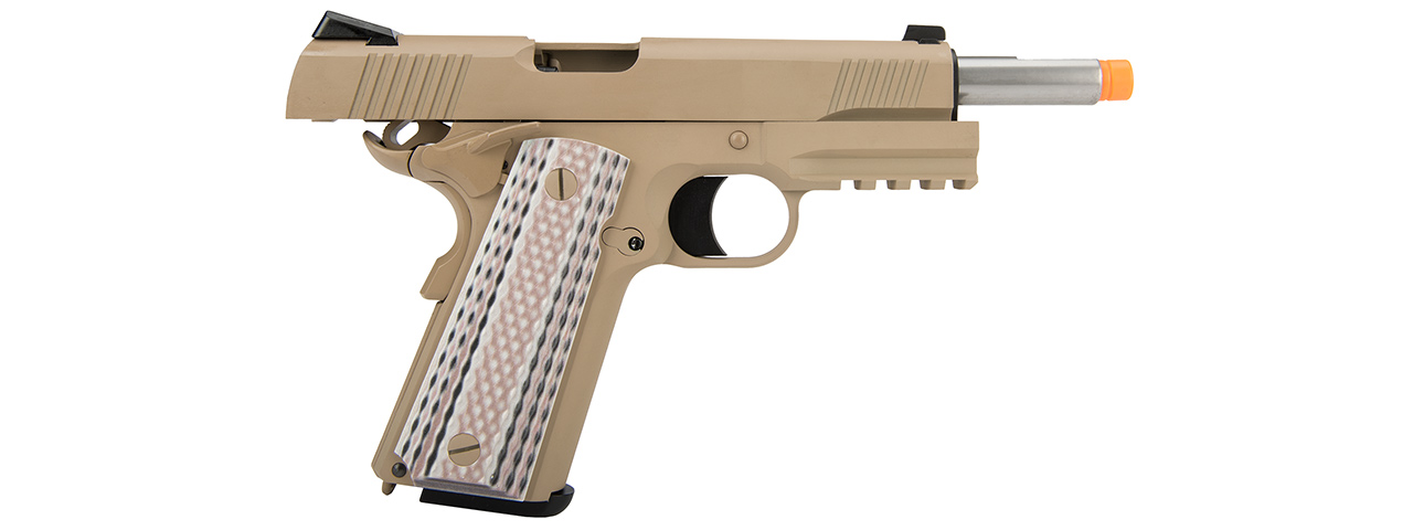 WE Tech Full Metal 1911 M45A1 Gas Blowback Airsoft Pistol (TAN) - Click Image to Close