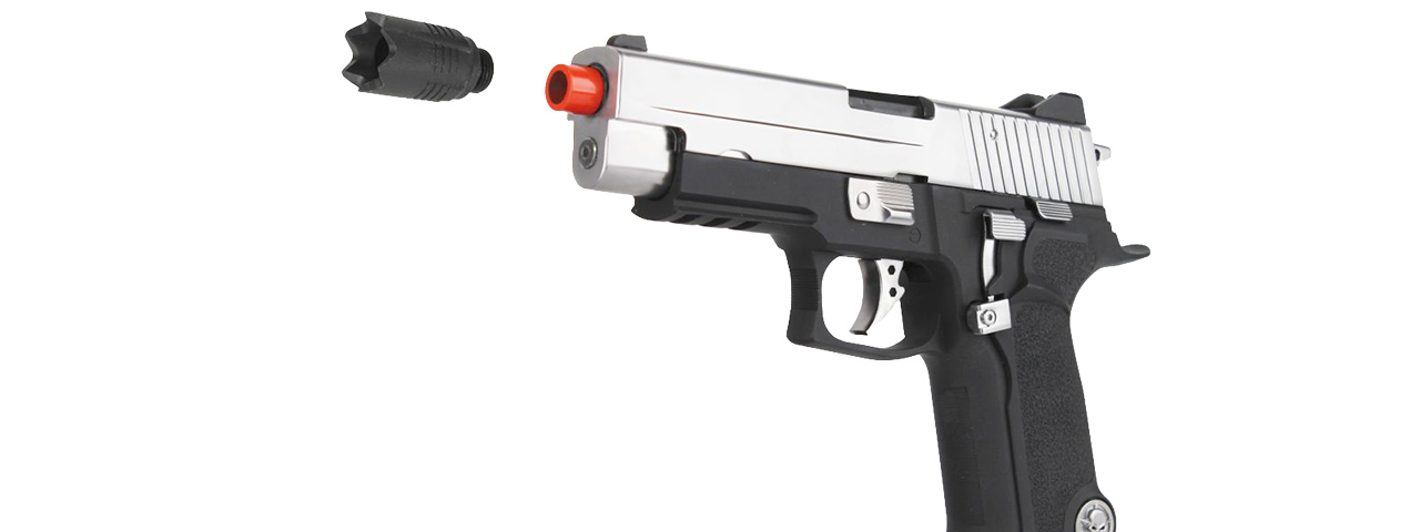 WE Tech Full Metal P-Virus Two-Tone Gas Blowback Airsoft Pistol (BLACK/SILVER) - Click Image to Close