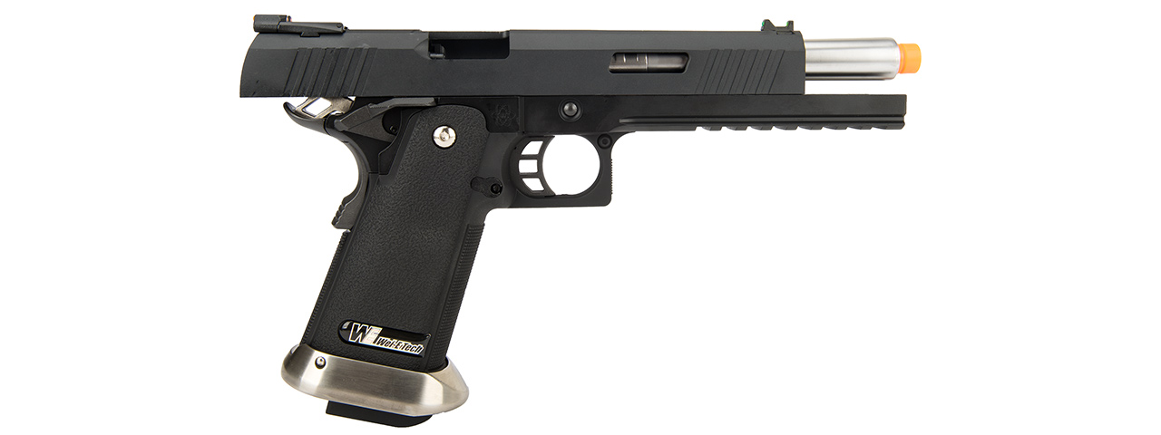 WE Tech 1911 Hi-Capa T-Rex Competition Gas Blowback Airsoft Pistol w/ Sight Mount (BLACK / SILVER) - Click Image to Close