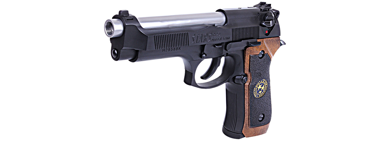 WE Tech RPD Biohazard Samurai Edge M92 GBB Airsoft Pistol (BLACK) - Click Image to Close