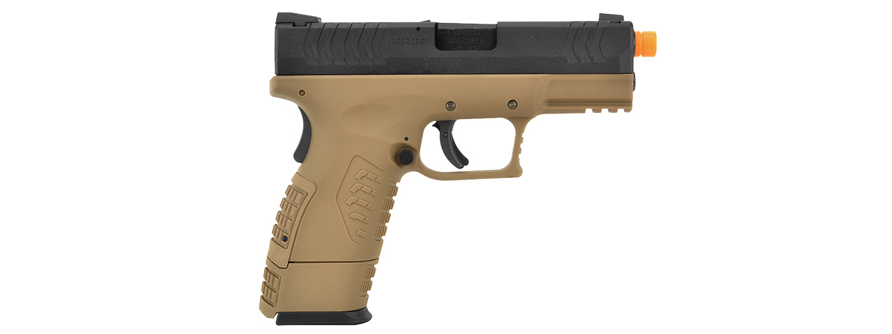 WE-Tech DM 3.8 Compact Gas Blowback Airsoft Pistol w/ 2X Mags (TAN) - Click Image to Close