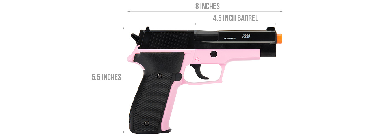 Sig Sauer P226 Spring Airsoft Pistol w/ Spare Magazine (BLACK / PINK) - Click Image to Close