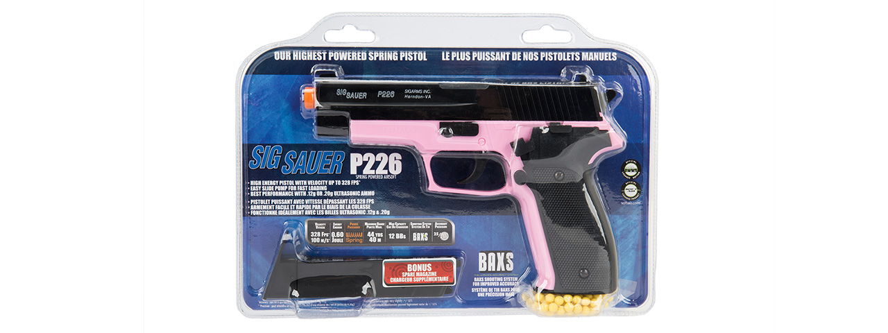 Sig Sauer P226 Spring Airsoft Pistol w/ Spare Magazine (BLACK / PINK)