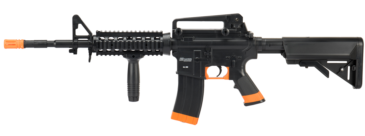 Sig Sauer Patrol Kit w/ Spring Pistol & M4 AEG Airsoft Rifle [5000 BBs Included] (BLACK / ORANGE) - Click Image to Close