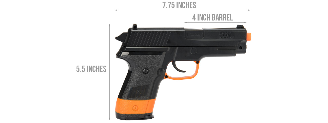 Sig Sauer P228 Spring Airsoft Pistol (BLACK / ORANGE) - Click Image to Close