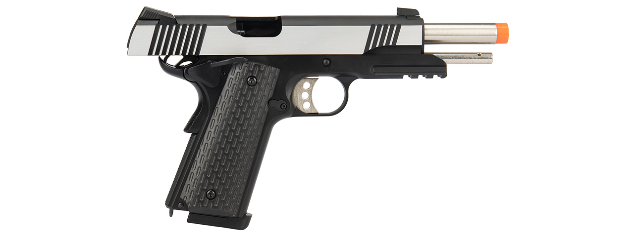 Army Armament Full Metal R28 1911 Desert Warrior GBB Airsoft Pistol (BLACK / SILVER) - Click Image to Close