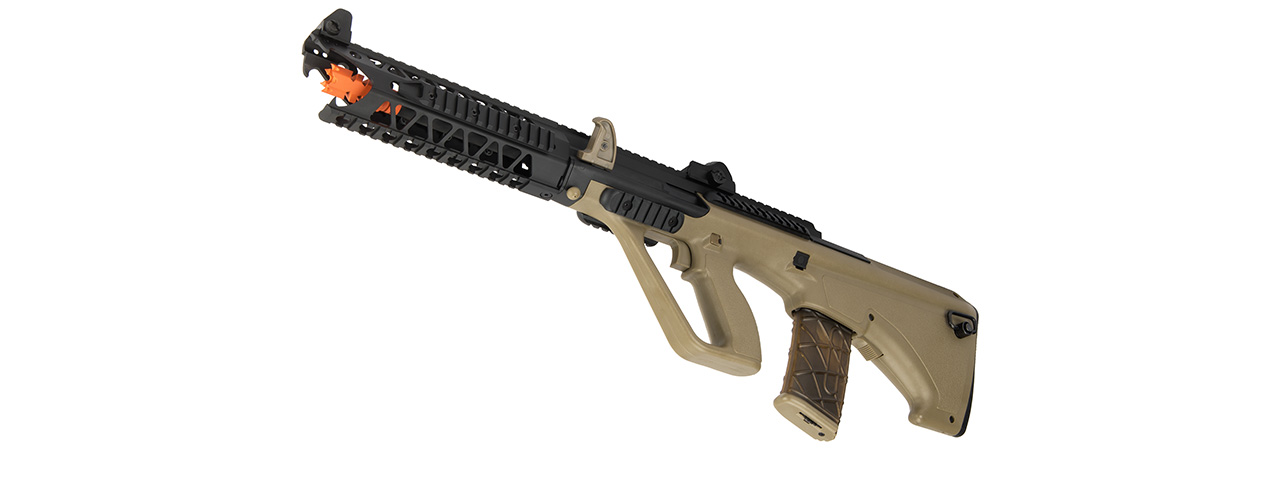 Army Armament AUG 9" Raptor Polymer AEG Airsoft Rifle (TAN) - Click Image to Close