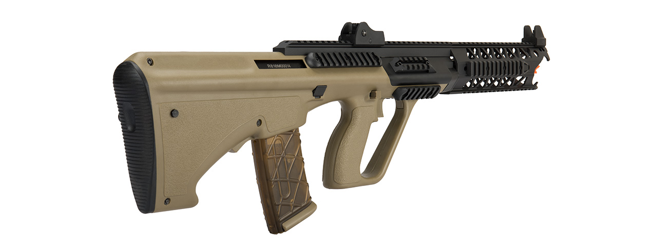 Army Armament AUG 9" Raptor Polymer AEG Airsoft Rifle (TAN) - Click Image to Close