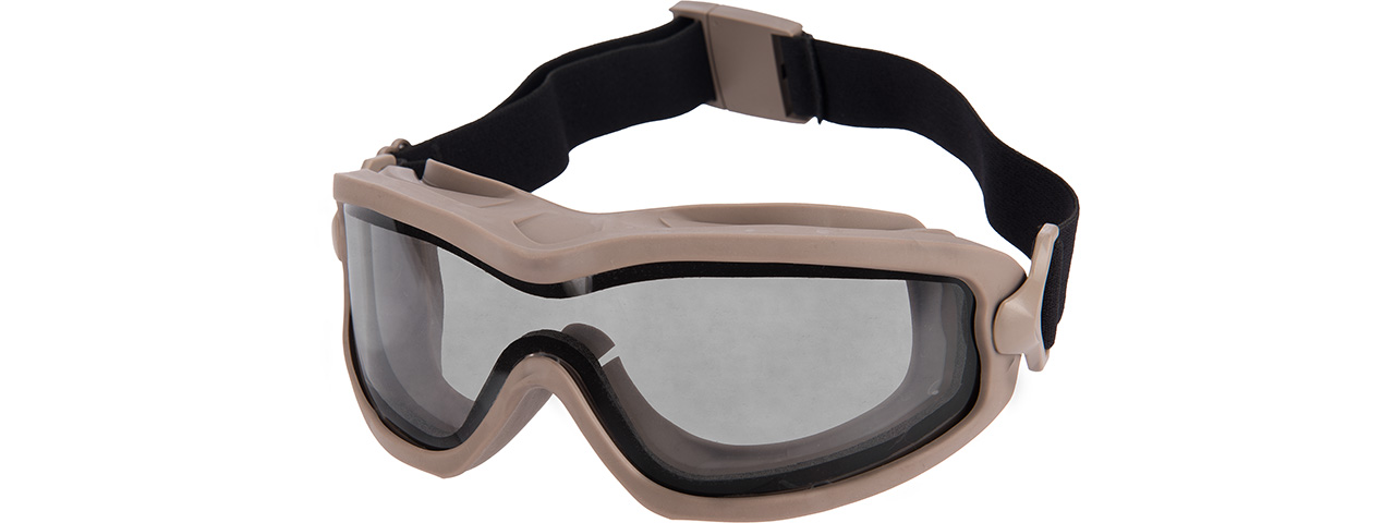 Lancer Tactical Double Layer Airsoft Goggles [Smoke Lens] (TAN) - Click Image to Close