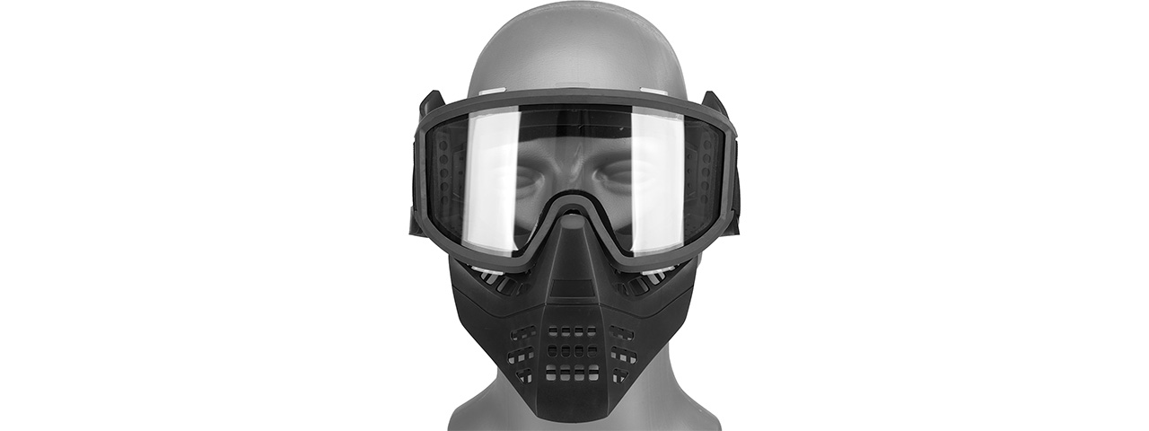 Lancer Tactical Ventilated Airsoft Full Face Mask [Clear Lens] (BLACK) - Click Image to Close