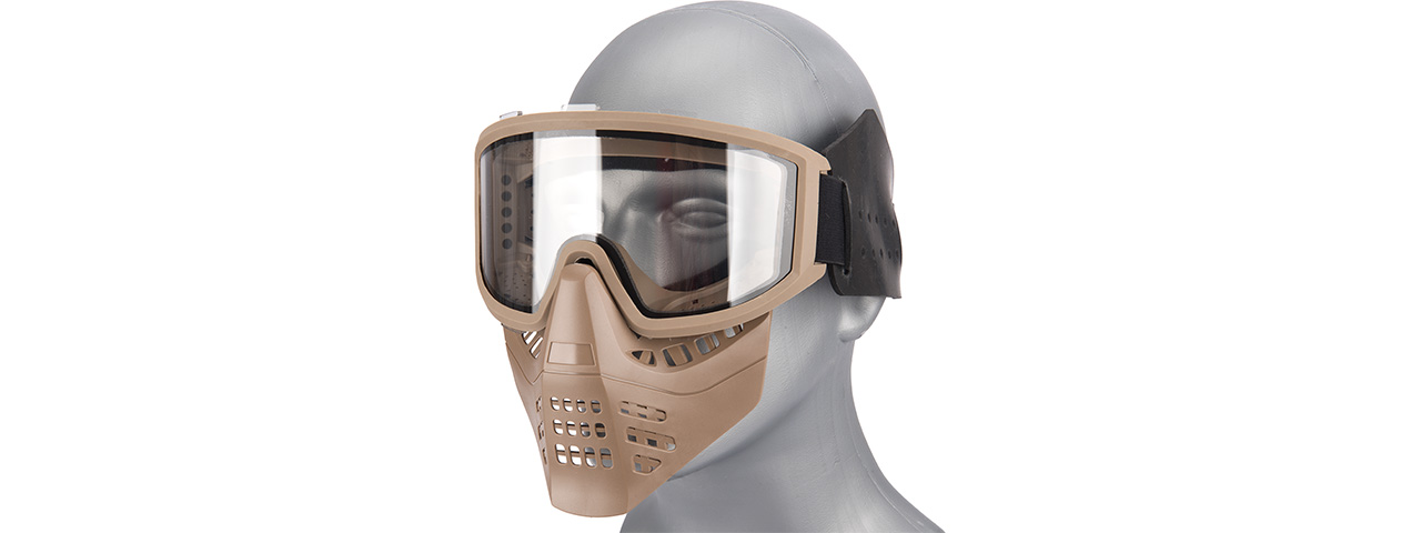 Lancer Tactical Ventilated Airsoft Full Face Mask [Clear Lens] (TAN) - Click Image to Close