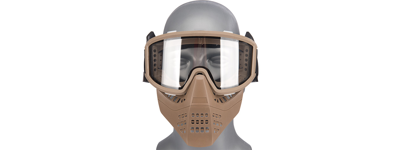 Lancer Tactical Ventilated Airsoft Full Face Mask [Clear Lens] (TAN) - Click Image to Close
