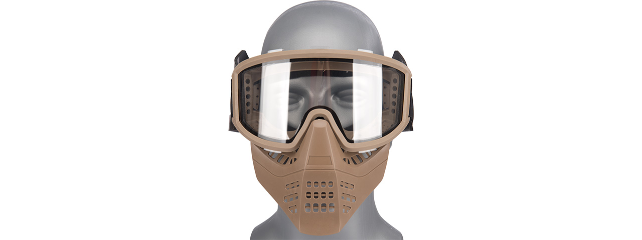 Lancer Tactical Ventilated Airsoft Full Face Mask [Clear Lens] (TAN)