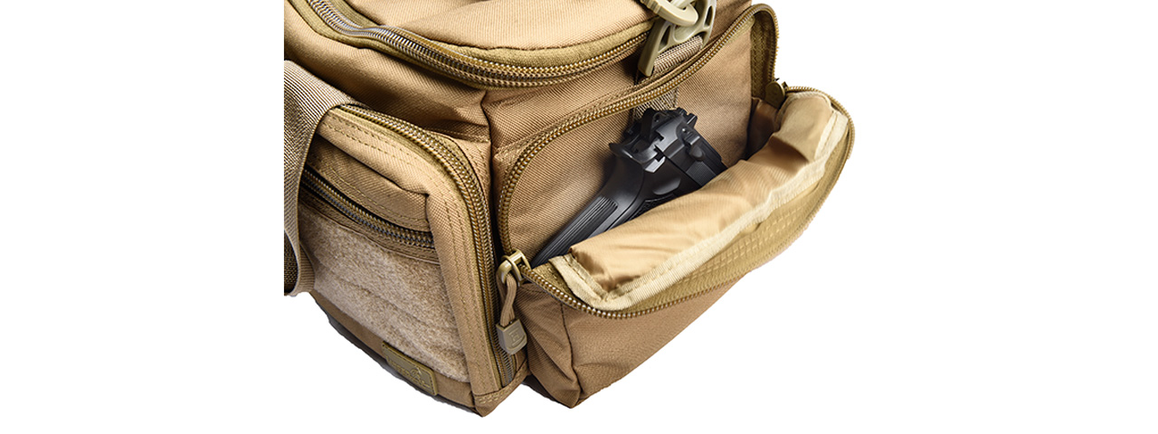 Lancer Tactical Weather Resistant Shooting Range Bag w/ Shoulder Strap (Color: Khaki) - Click Image to Close