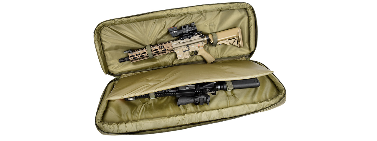 Lancer Tactical 1000D Nylon 3-Way Carry 35" Double Rifle Gun Bag (GREEN) - Click Image to Close