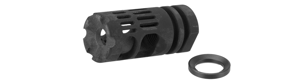 Lancer Tactical Tactical Hybrid Airsoft Muzzle Brake Compensator (BLACK) - Click Image to Close