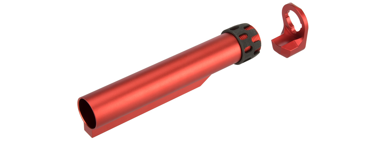 Lancer Tactical Buffer Tube, Extended End Plate, and Enhanced Castle Nut (RED)