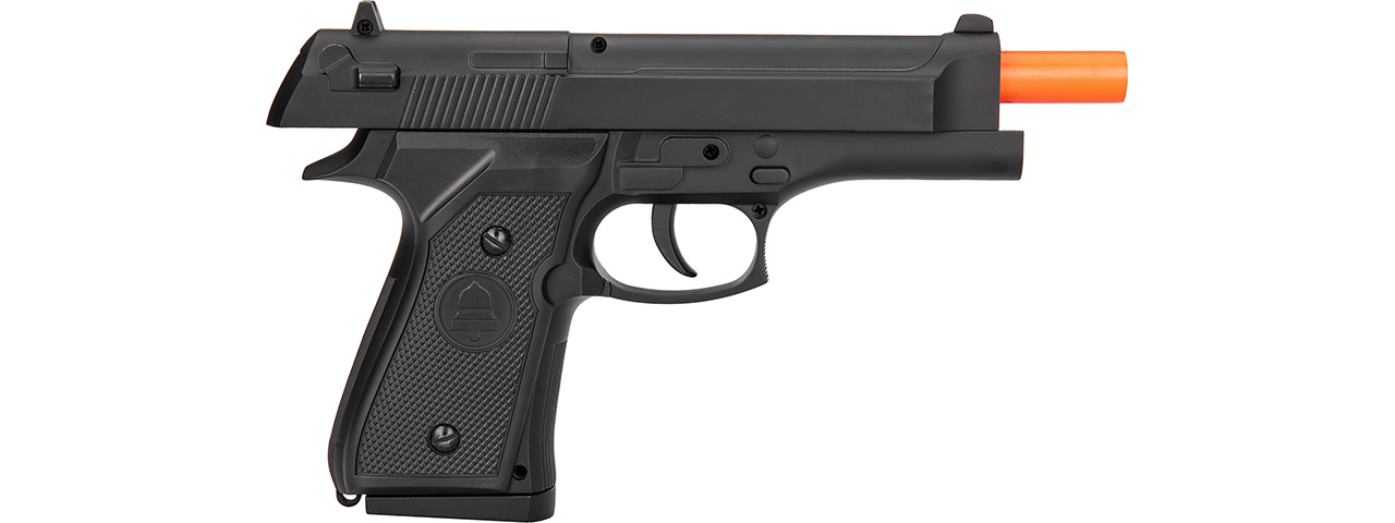 Double Bell M9 Metal Body Airsoft Spring Pistol (Black) - Click Image to Close