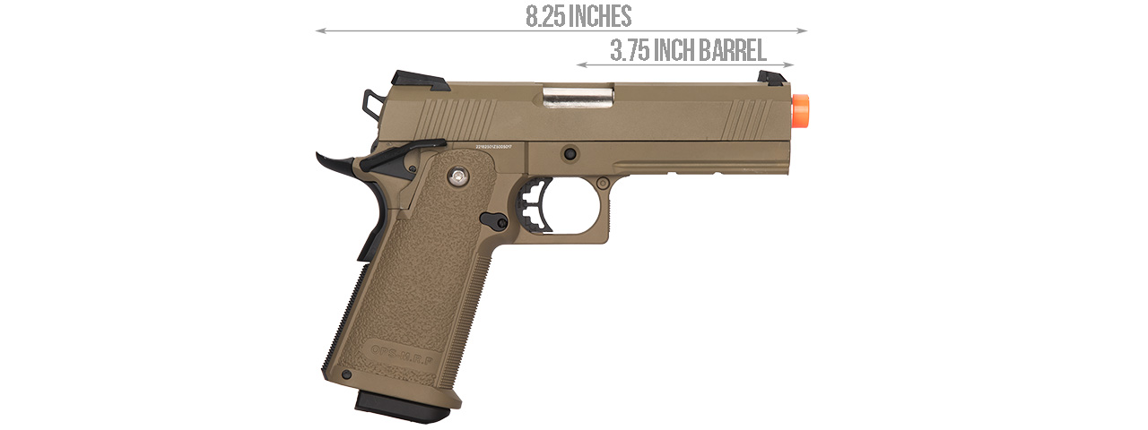 Golden Eagle IMF 3303 OPS-M.RP Tactical HiCapa Semi-Auto GBB Metal Pistol, DE - Click Image to Close