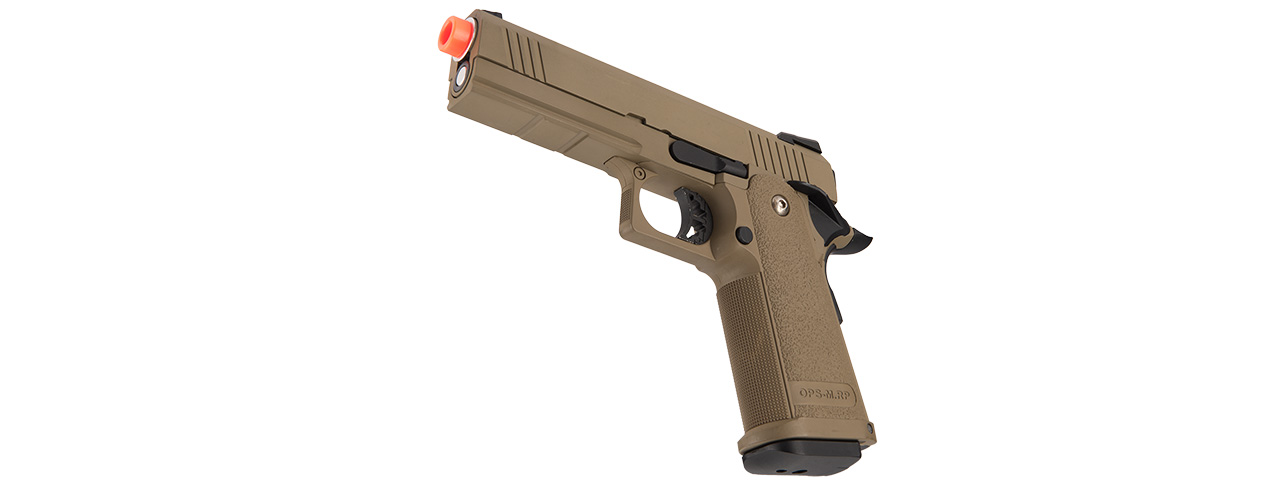 Golden Eagle IMF 3303 OPS-M.RP Tactical HiCapa Semi-Auto GBB Metal Pistol, DE - Click Image to Close