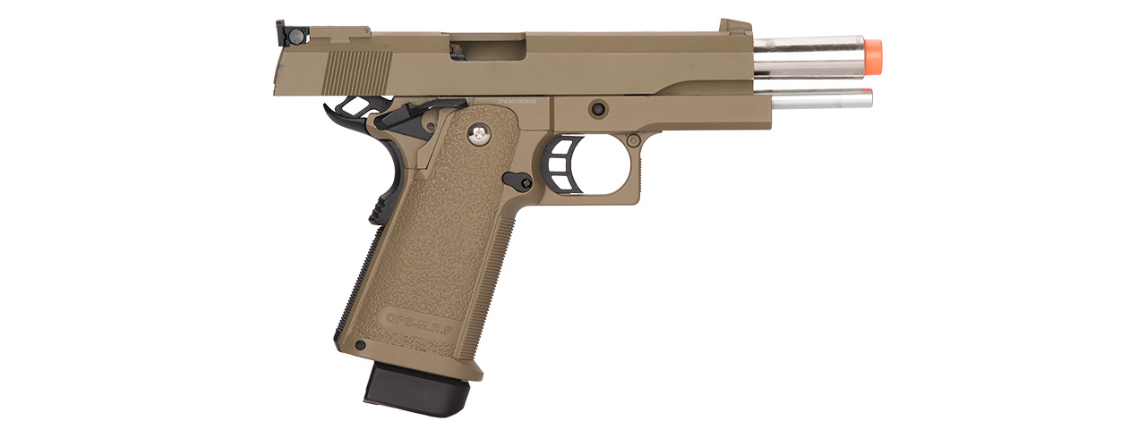 Golden Eagle IMF 3304 OPS-M.RP 1911A1 Single Stack Semi-Auto GBB Metal Pistol, DE - Click Image to Close