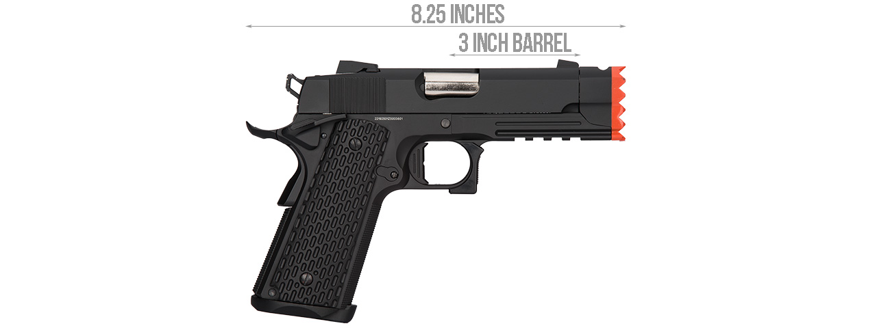 Golden Eagle IMF 3308 Hi Capa Semi-Auto GBB Metal Pistol w/ Integrated Muzzle Break (Color: Black) - Click Image to Close
