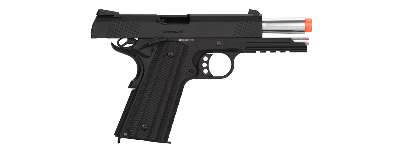 Golden Eagle IMF 3323 OTS Tactical .45 HiCapa Semi-Auto GBB Metal Pistol, BK - Click Image to Close