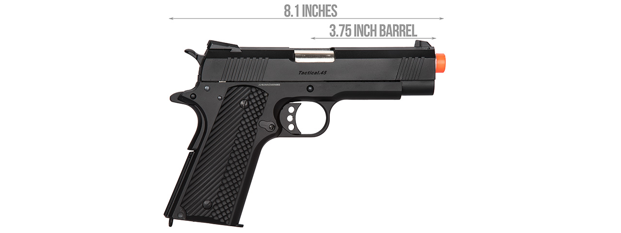 Golden Eagle IMF 3330 OTS Tactical .45 HiCapa Semi-Auto GBB Metal Pistol, BK - Click Image to Close