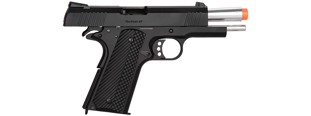 Golden Eagle IMF 3330 OTS Tactical .45 HiCapa Semi-Auto GBB Metal Pistol, BK - Click Image to Close