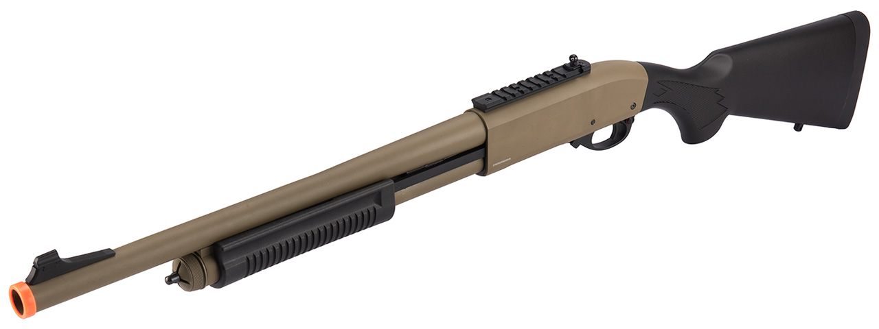 Golden Eagle M870 3/6-Shot Pump Action Gas Airsoft Shotgun (TAN) - Click Image to Close