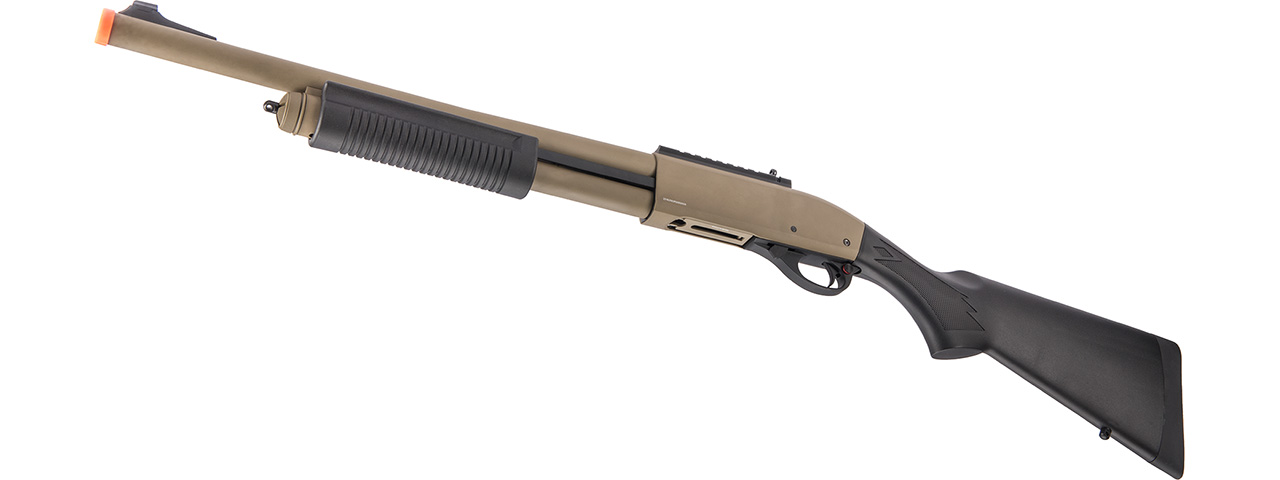 Golden Eagle M870 3/6-Shot Pump Action Gas Airsoft Shotgun (TAN) - Click Image to Close