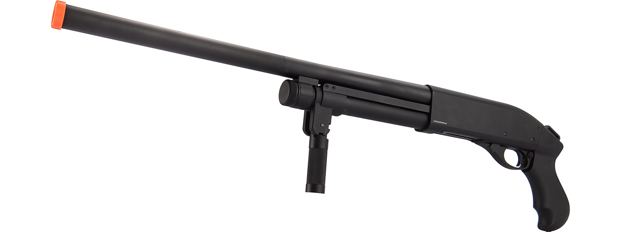 Golden Eagle M870 3/6-Shot Pump Action Gas Airsoft Shotgun w/ Forend Grip (BLACK) - Click Image to Close