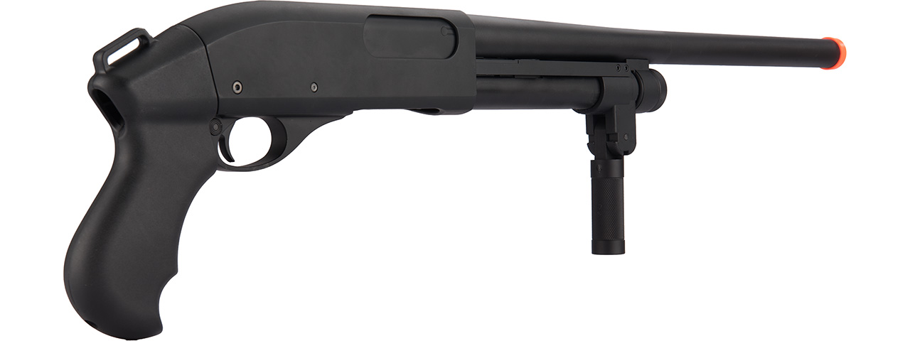 Golden Eagle M870 3/6-Shot Pump Action Gas Airsoft Shotgun w/ Forend Grip (BLACK) - Click Image to Close