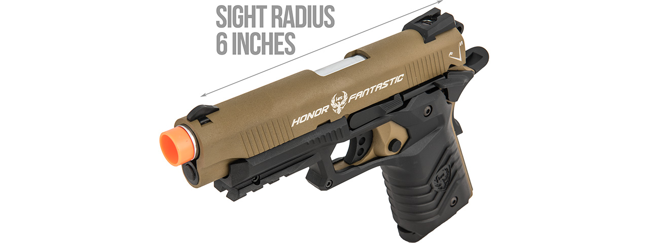 HFC Honor Fantastic 1911 Gas Blowback Pistol (TAN / BLACK) - Click Image to Close