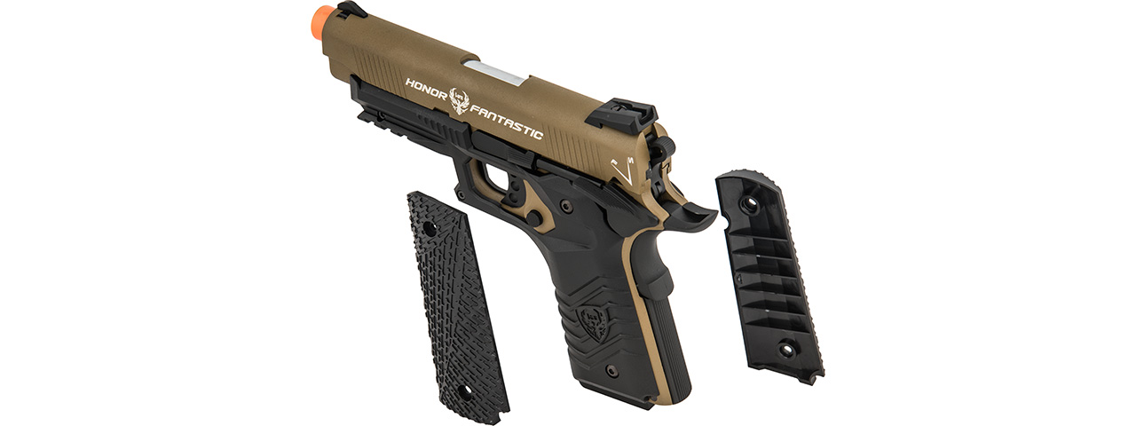 HFC Honor Fantastic 1911 Gas Blowback Pistol (TAN / BLACK) - Click Image to Close